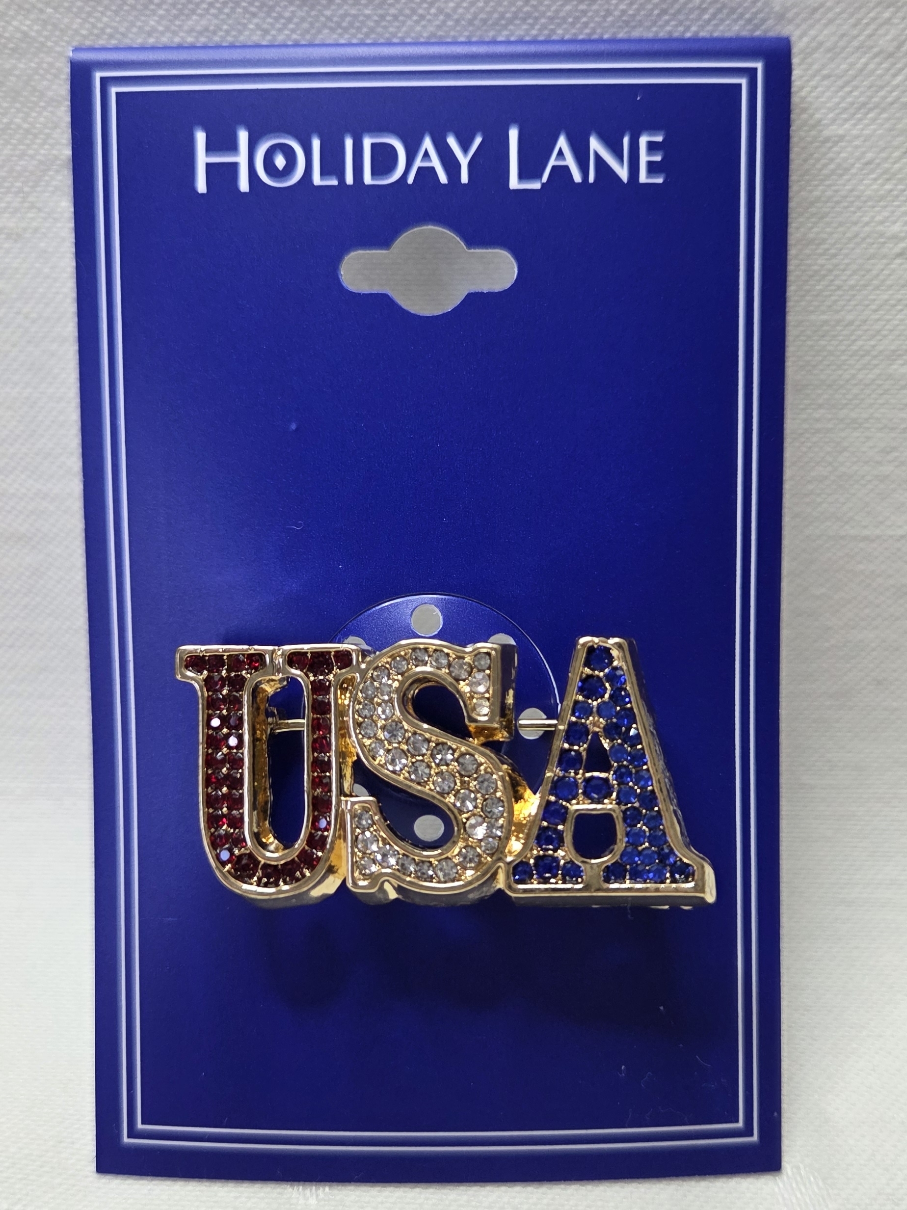 Holiday Lane Usa Crystal Brooch - Red, White, Blue